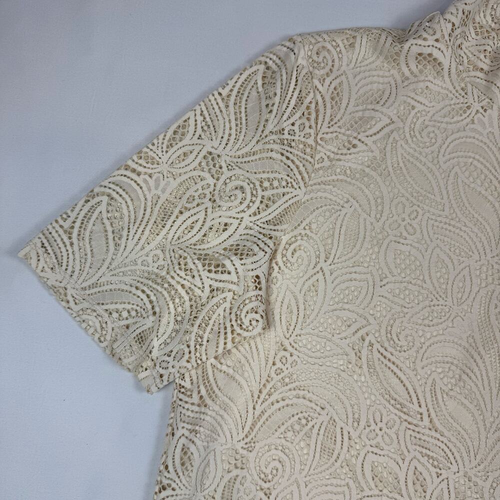 Chico's Lace Knit Cream Top Mock Neck Lined Elbow Tee Grandma Cottage NEW XL - Picture 6 of 12